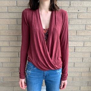 Heathered Deep-V Maroon Long Sleeve